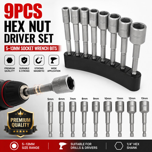 9pcs hex nut driver - hex,